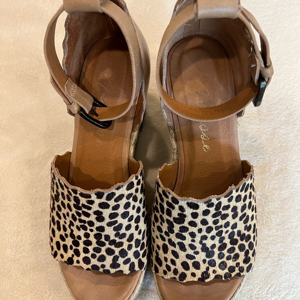 Matisse Tan and Black Leopard Print Wedges